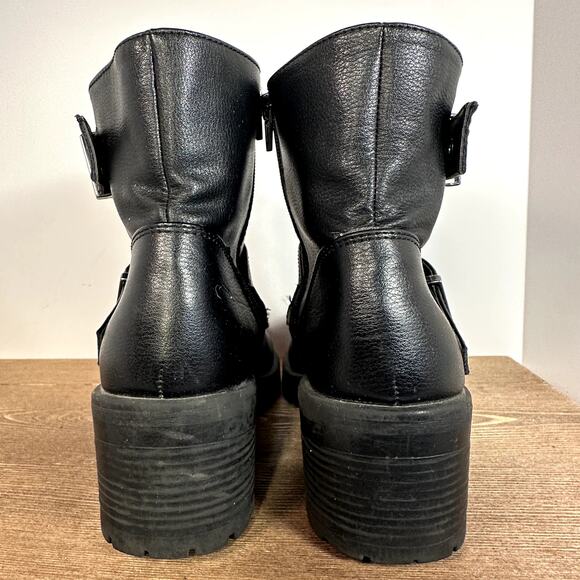 Y2K Chunky Platform Ankle Boots Womens SZ 8.5 Buckle Harness Moto Goth Side Zip - Picture 3 of 9